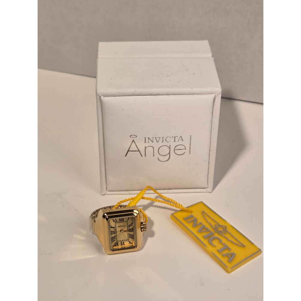 Invicta Mini Angel Gold Tone Ring Watch Quartz Square Roman Numeral New Box - Picture 3 of 5
